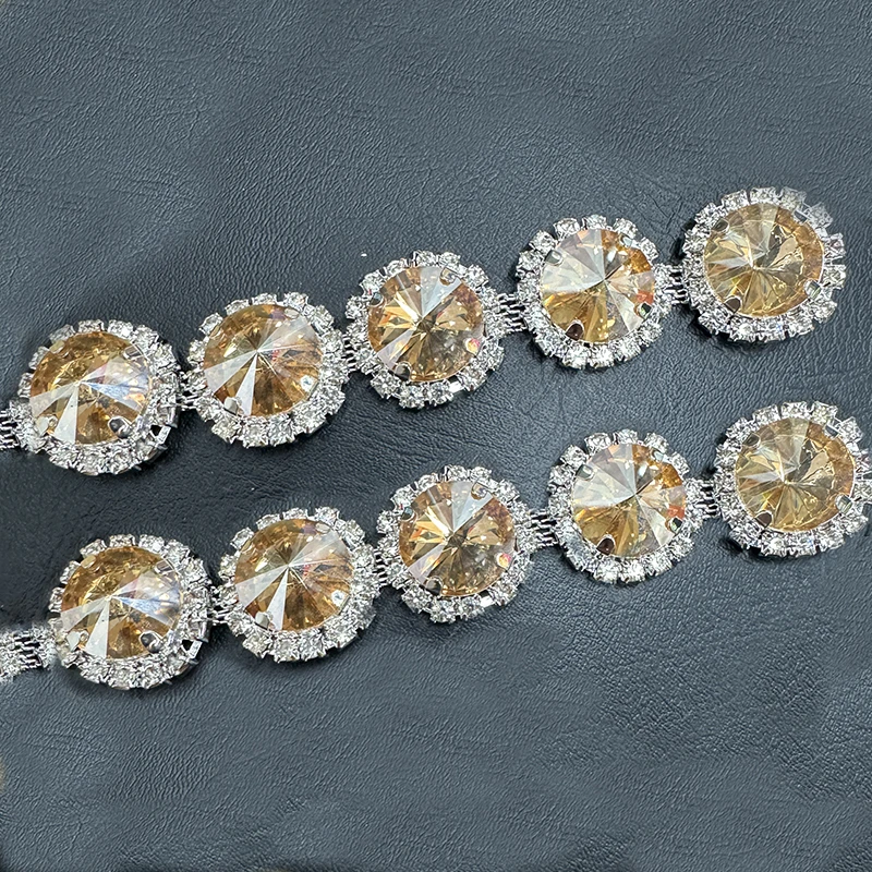Lucky factory  rivoli rhinestone chains rhinestones cup chains   flower crystal chains with rivoli stone  for  decoration
