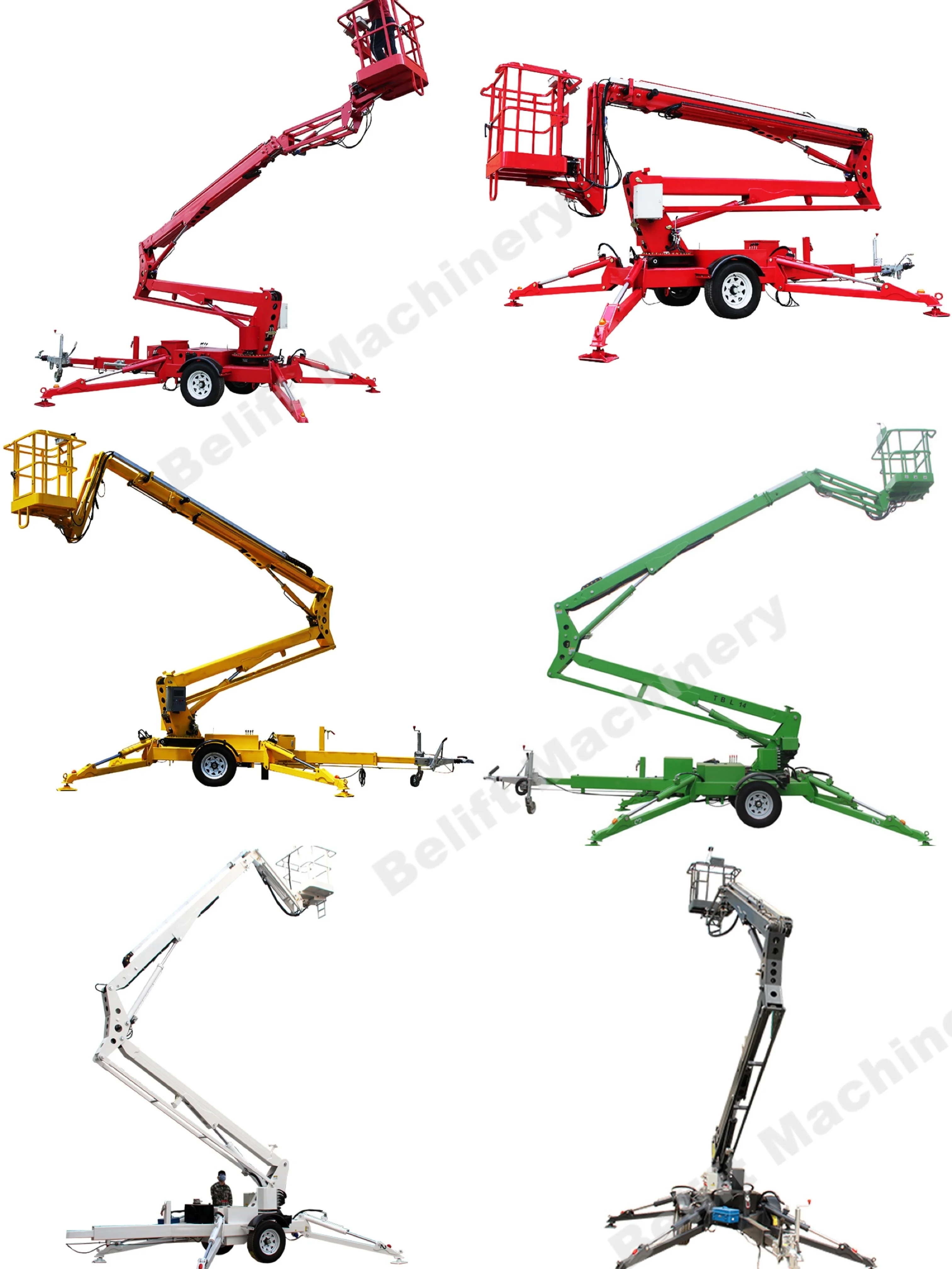 10m 12m Towable Trailer Hydraulic Telescopic Spider Lifts Boom Lifting Articulated Crane Lift With Rotation Basket