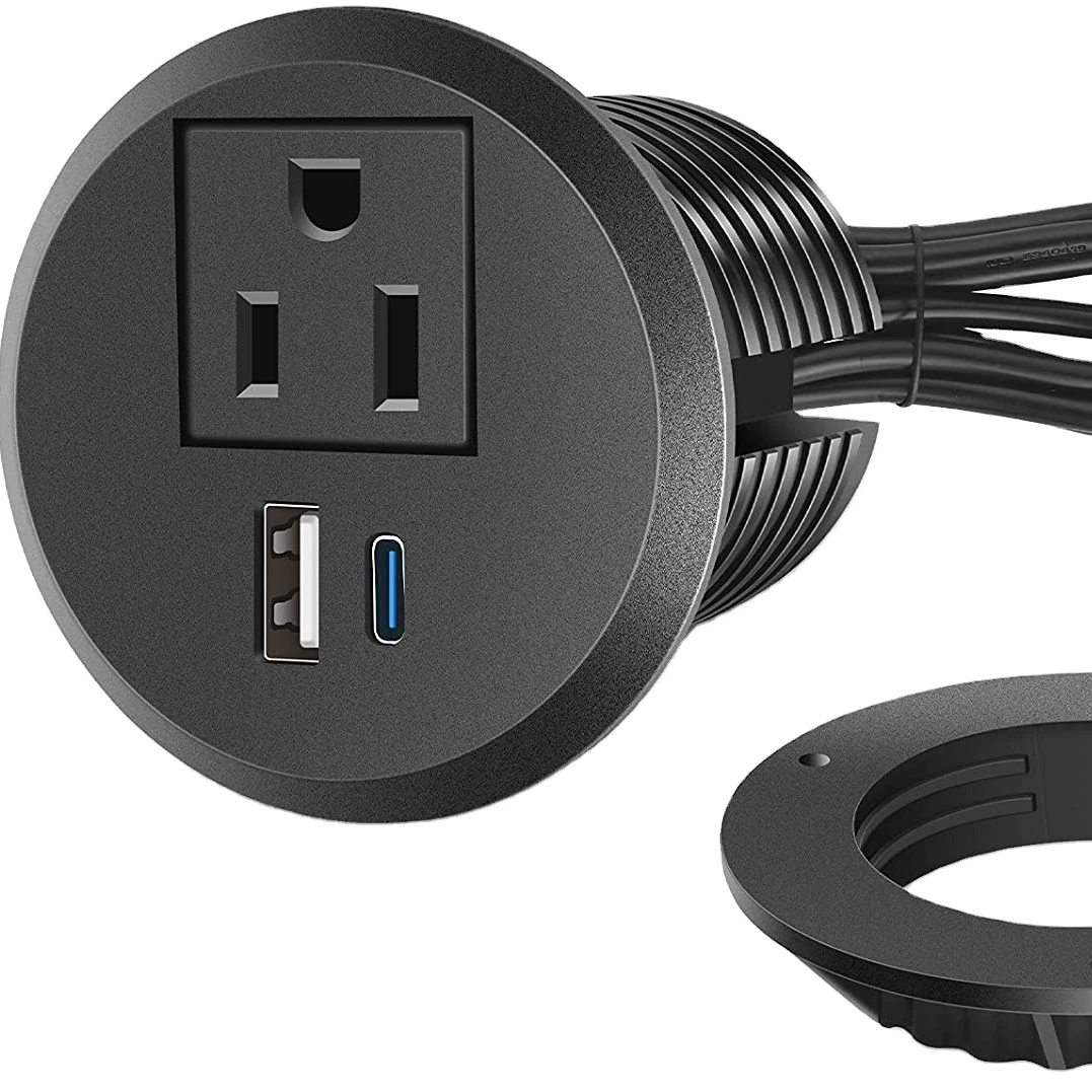 2 дюйма Смарт офисной мебели розетку мини круглый втулка розетка с USBA + USB-C/Встроенный Настольный US розетка