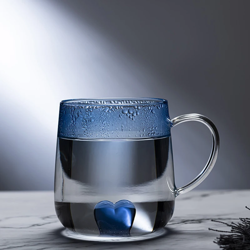 17OZ/500ML High Borosilicate Glass Heart Design Drinking Glasses Mug Cup, Clear Attractive Heart Glass Mug for Coffee Gift
