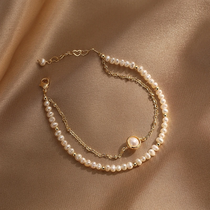 3-4 mm natural tiny genuine pearl fresh water white pearl bracelet gold plated