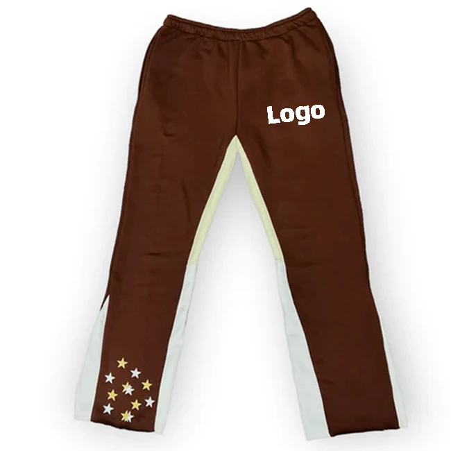 Dongguan City Streetwear Customized Logo Patchwork Joggers Stacked Sweat Pants 100% Cotton Terry Flare Sweatpants