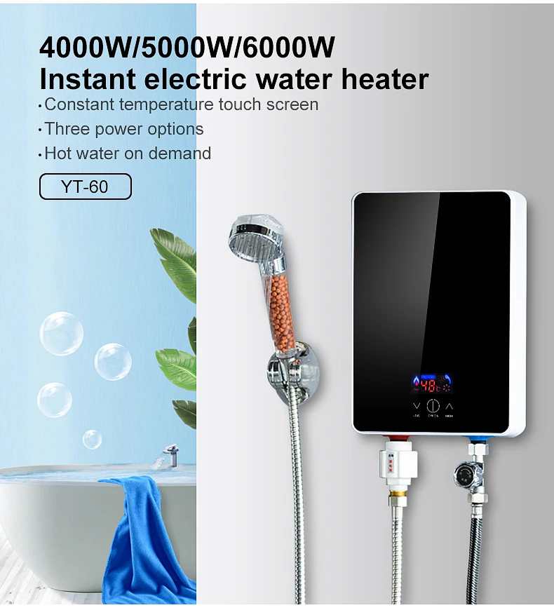 New design 3.5KW led display mini tankless electric instant shower water heater for multi-application scenario