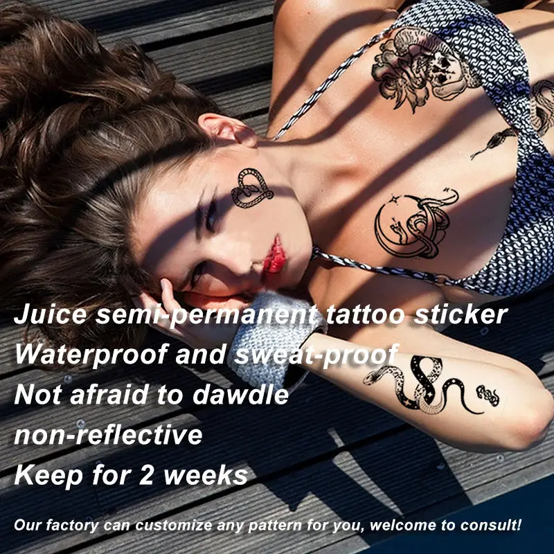 Wholesale Custom Long Lasting 2 Weeks Blue Semi Permanent Tattoo Designs For Men Herbal Juice Tattoo