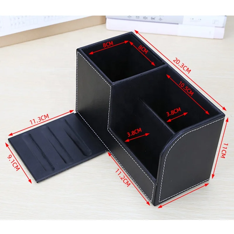 
Creative Leather Pen Holder Multi-function Business Desktop Mobile Phone Stationery Storage Box 
