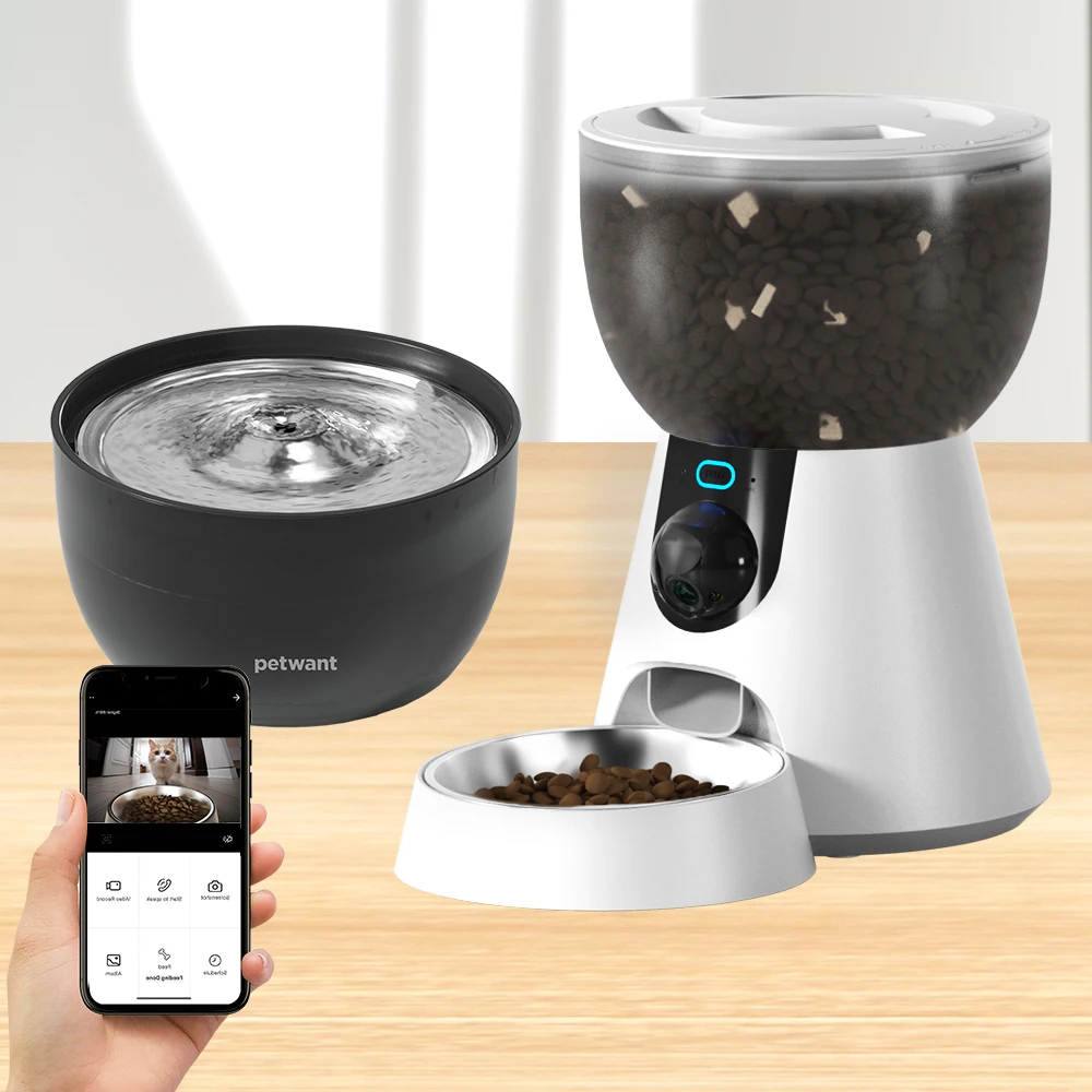 Petwant Smart Pet Food Water Feeder Combo Set With 4L HD Camera Pet Feeder and 3L Stainless Cat Water Fountain