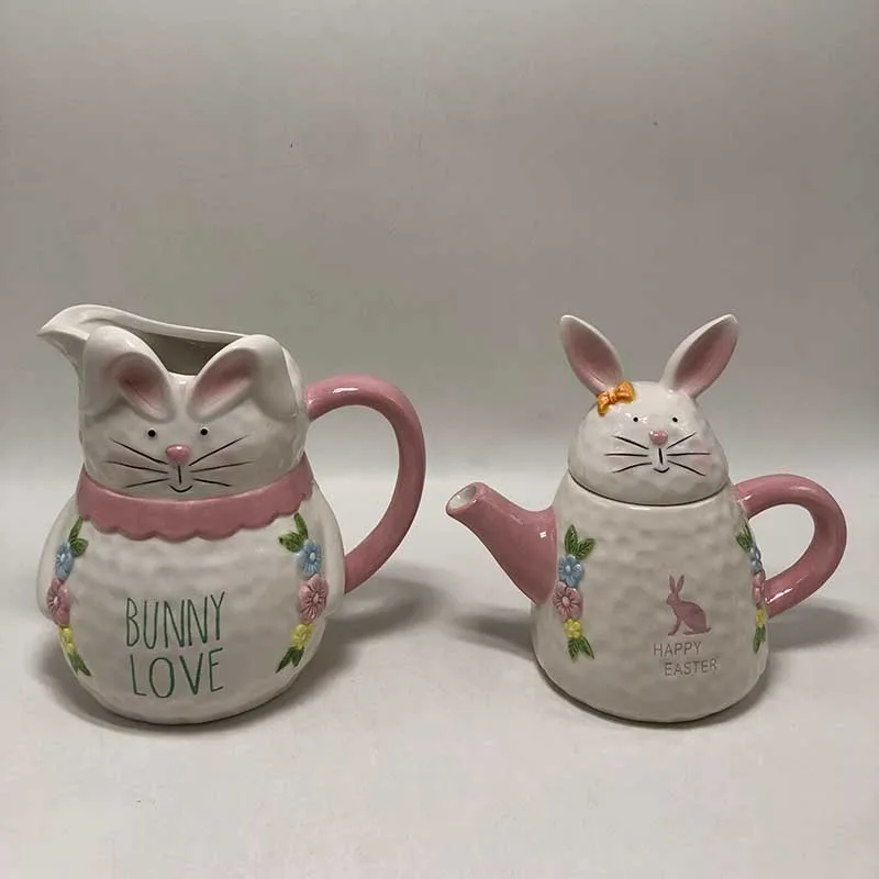 3D Easter Rabbit Hand Painting  Milk Creamer Ceramic Pitcher Water Jug
