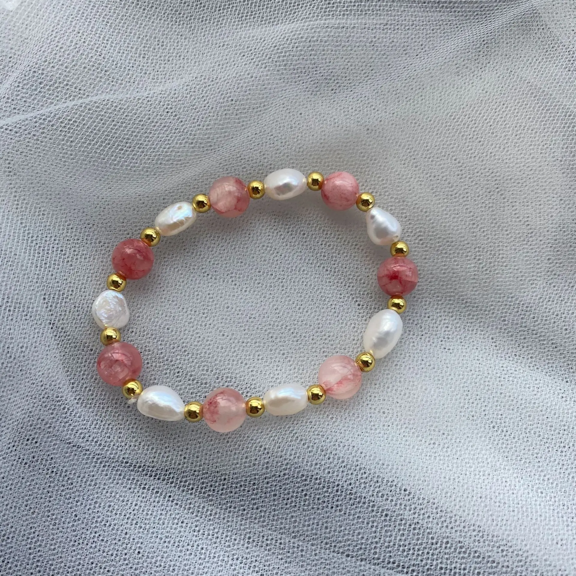  Creative Natural Freshwater Pearl Plus Stone Elastic Bracelets Baby Girl Handmade Jewelry