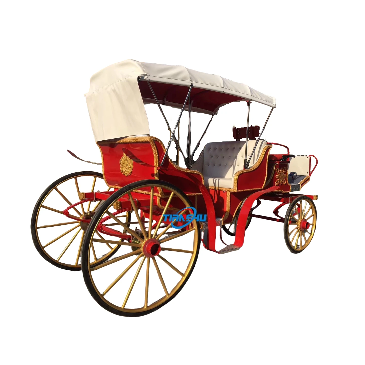 Red European Sightseeing Horse Carriage with Canopy/Sightseeing Horse Wagon Marathon Pony Horse Carriage Saddle Cart