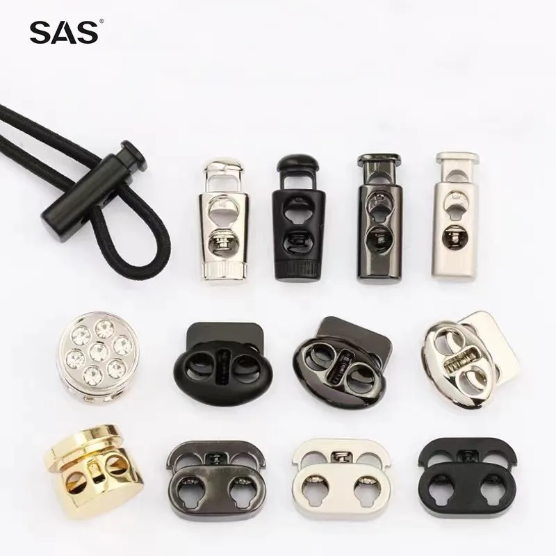 SAS Good Material Fashionable Shape Custom Logo Size Plating Color Rope Cord Lock Metal Stopper