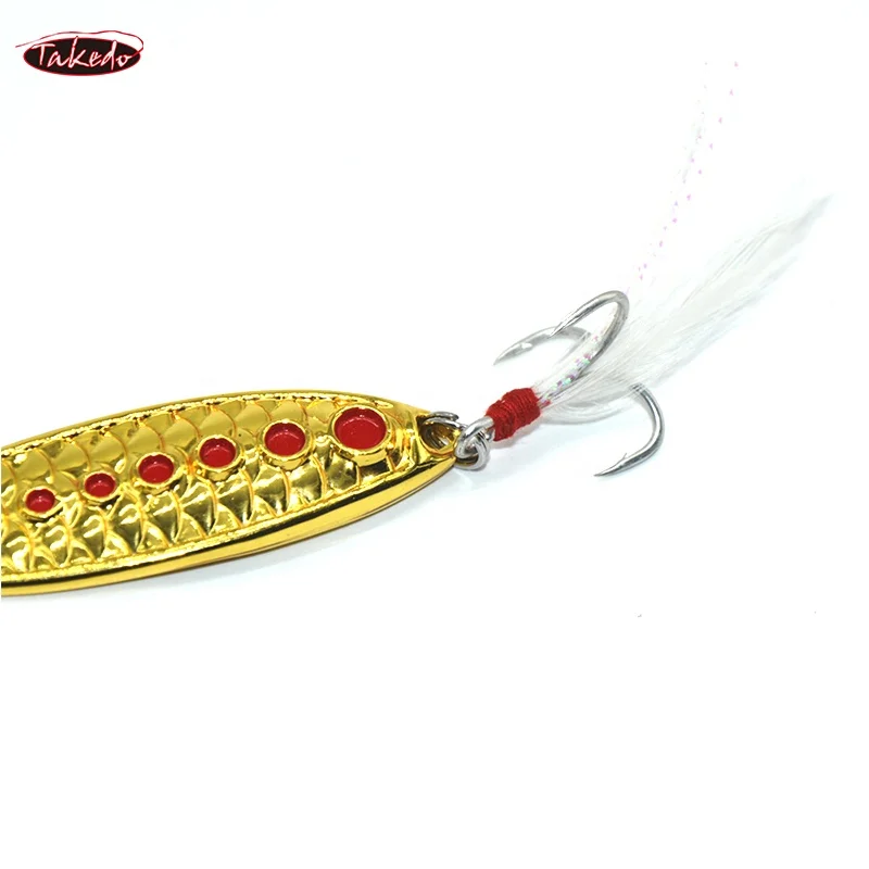 TAKEDO LW23 3g 5g 7g 10g 15g 20g Fish Scale Pattern Leech Spinnerbait Blood Slot Feather Hook Jigging Metal Fishing Spoon Blanks