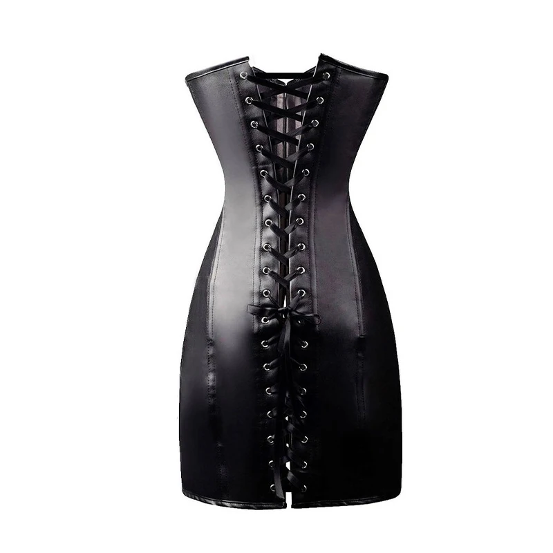Fashionable long waist corsets gothic clothing black polyester corset dress waist shaper corset