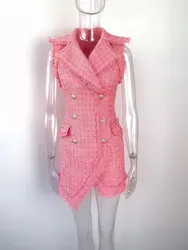 2023 new arrivals office lady dress deep V neck design tweed fabric luxury dress women suit casual dresses