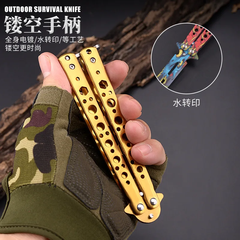 CSGO Game Double Tip Butterfly Knife Tool Stainless Steel Training without Cutting edge Practice Folding knife