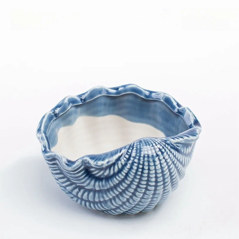 home decoration Succulent cactus flowerpot fish/ shell shape mini blue ceramic flower plant pots