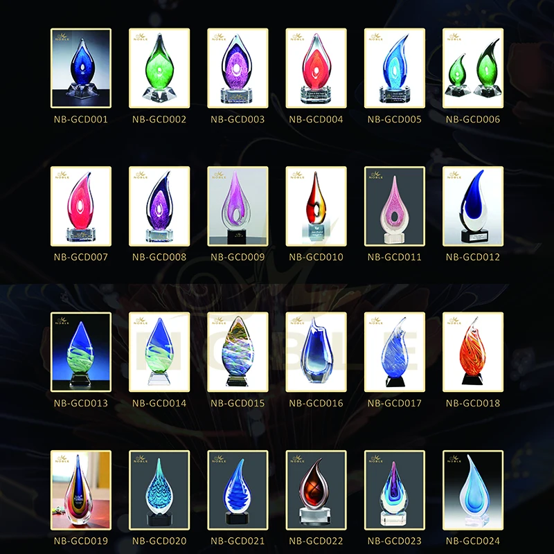 Новый дизайн, Лидер продаж, персонализированный цветной выдувной вручную стеклянный трофей