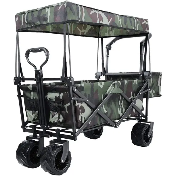High Quality Trolley Cart Portable Folding Wagon Heavy Duty Steel Mesh Kids Folding Metal beach Wagon