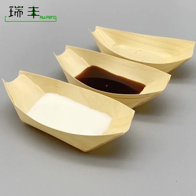 Eco friendly disposable japanese wooden Food Container Sushi Boat Serving Tray