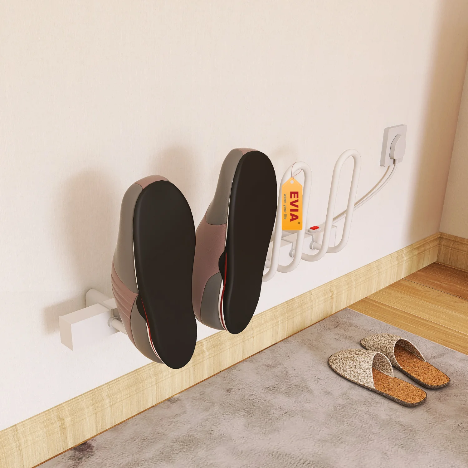 EVIA Household 2 Pair Heated Shoe Rack Wall Mounted Electric Shoe Dryer
