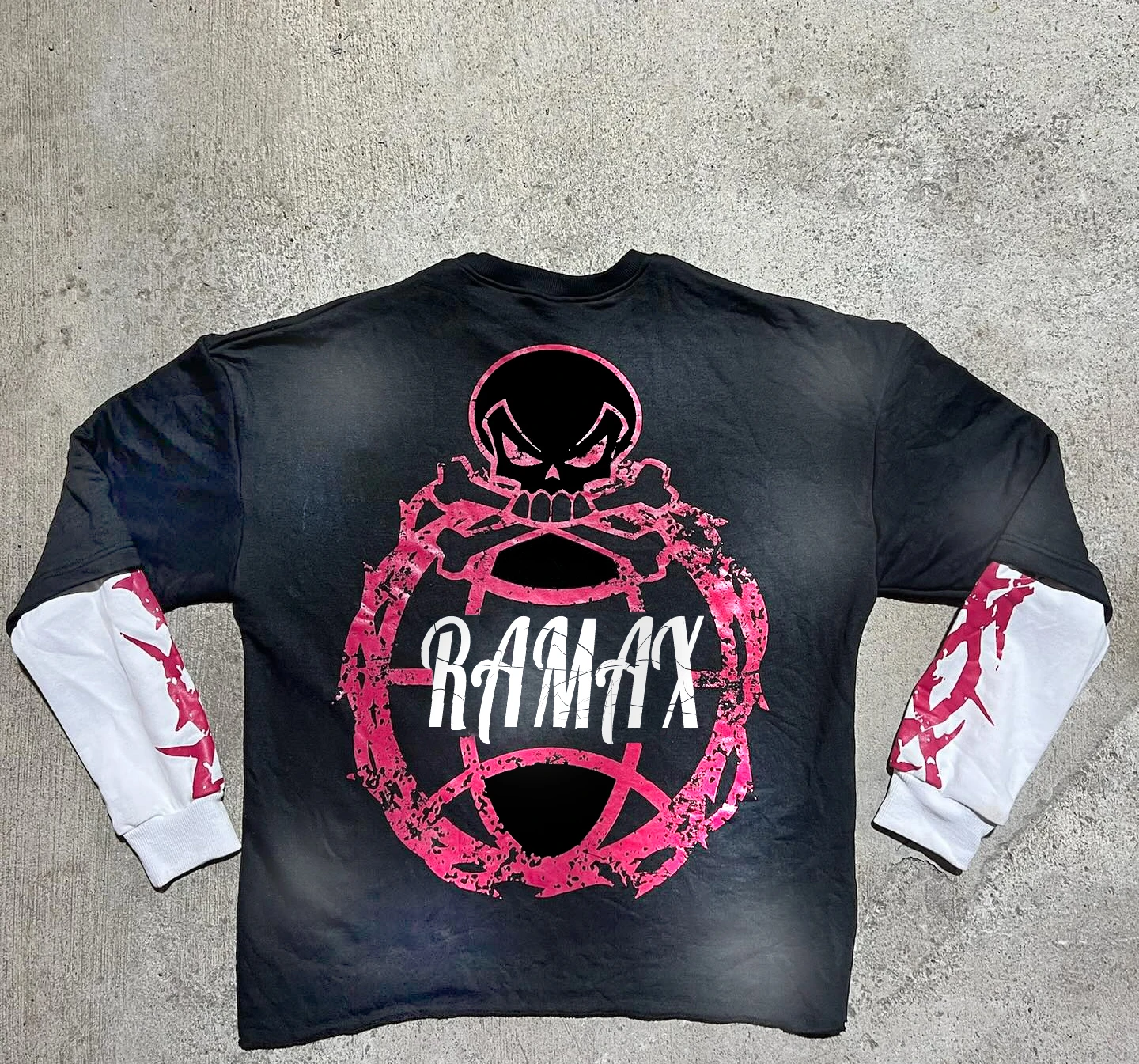 Double Sleeve Tee heavyweight graphic silk screen print t shirt men tees 300gsm 100% cotton Acid Stone Boxy Fit long Sleeve Tee