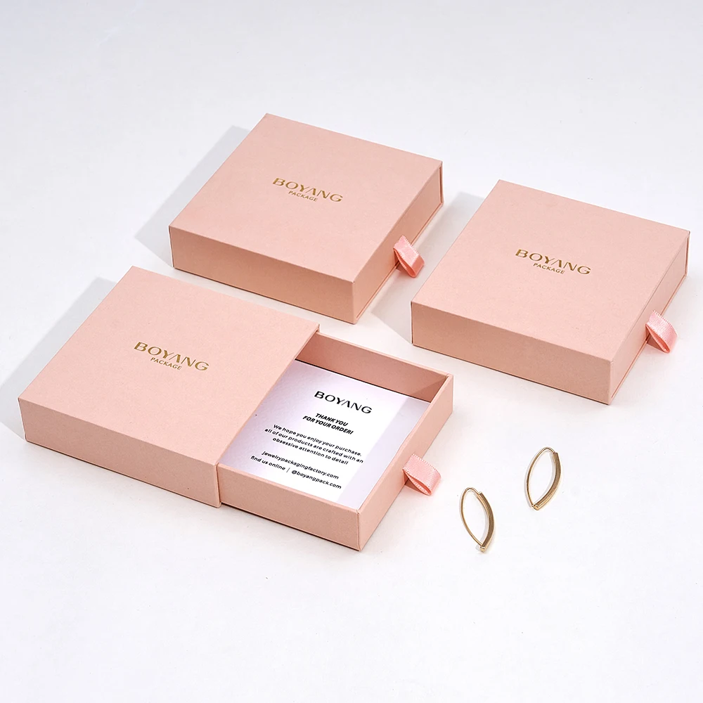 Hot Sale Pink Jewelry Box Earrings Necklace Bracelet Display Gift Box Drawer Paper Jewelry Packaging Box