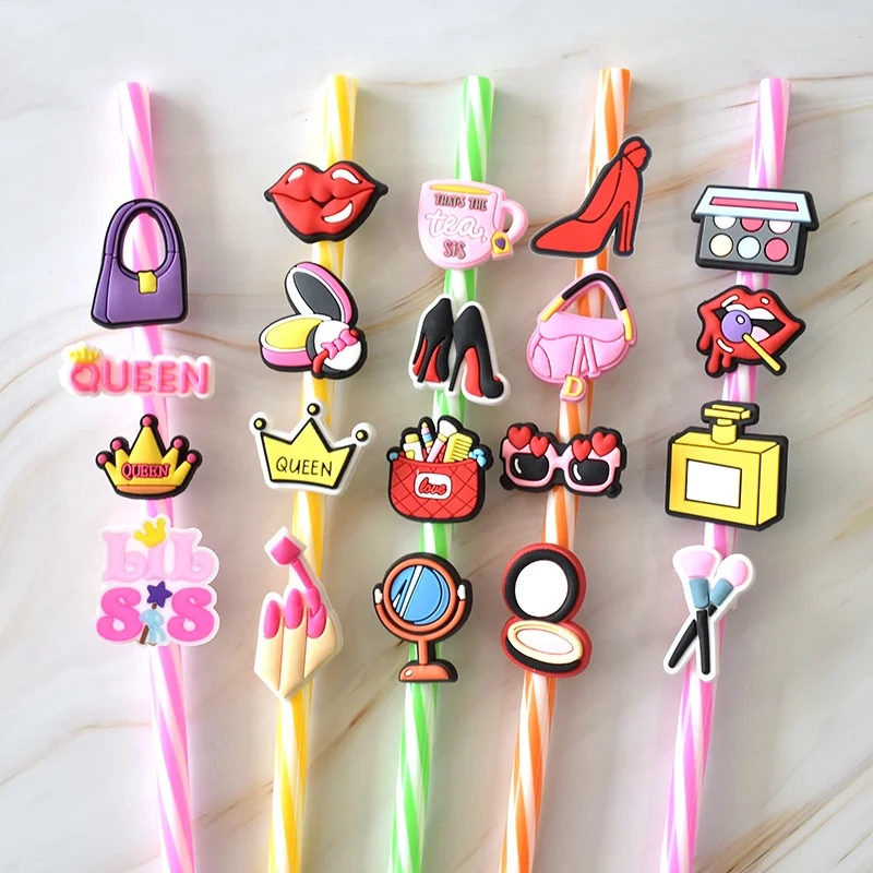 Girls cosmetics and dress up straw topper charms bow silicone straw toppers for wholesale