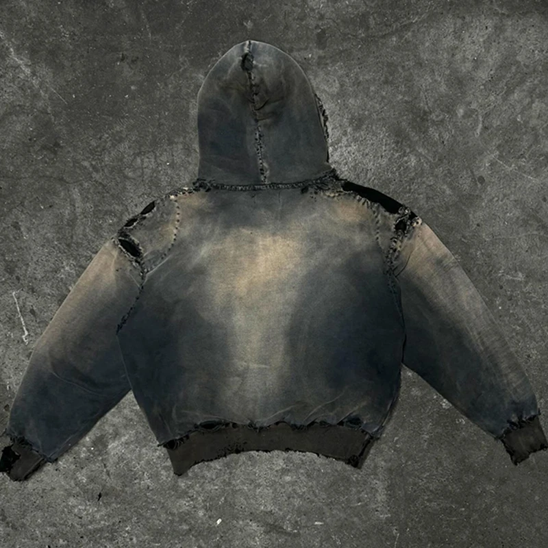 DIZNEW 100% cotton 450 gsm 480 gsm 600 gsm Tie dye Hoodie man Streetwear Black Distress hoodie custom logo embroidery