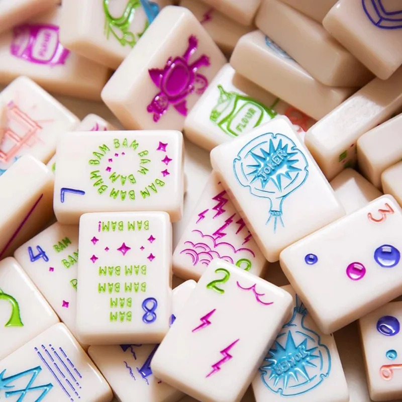 Customized Pink Acrylic Mahjong Tile Set with Custom Printing