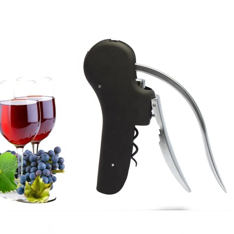 Lever Wine Corkscrew Personalized Wine Opener with Foil Cutter Steel Vertical Lever Corkscrew, Black and Silver