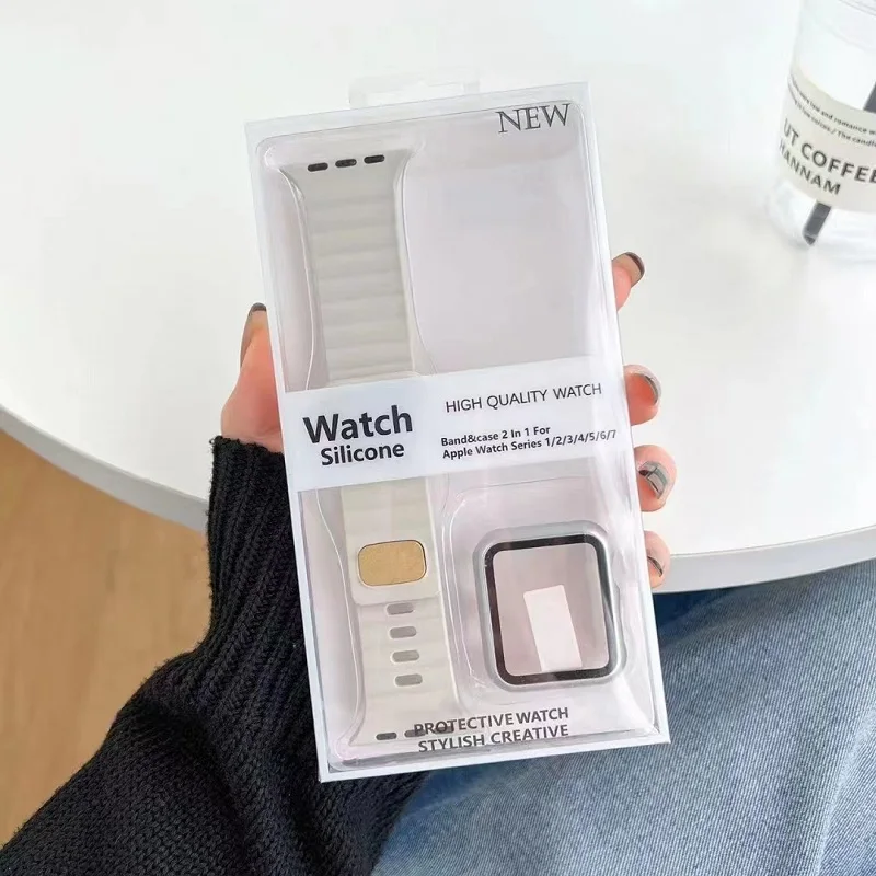 2022 new design a Set of Watch Strap and Screen Protector Suitable for iWatch 38mm 42mm 44mm Silicone Watch Band Accessories