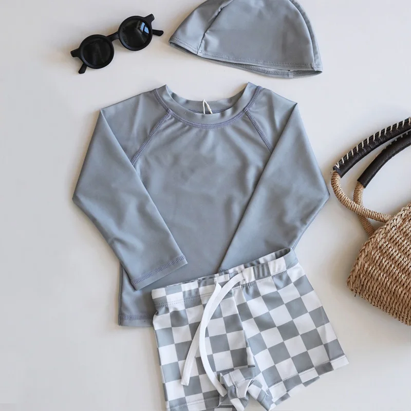 OEKO-TEX Long Sleeved Sun Protection Print Two Piece Kids Toddler Boy Swimwear Bathing Suits For Toddlers Kids