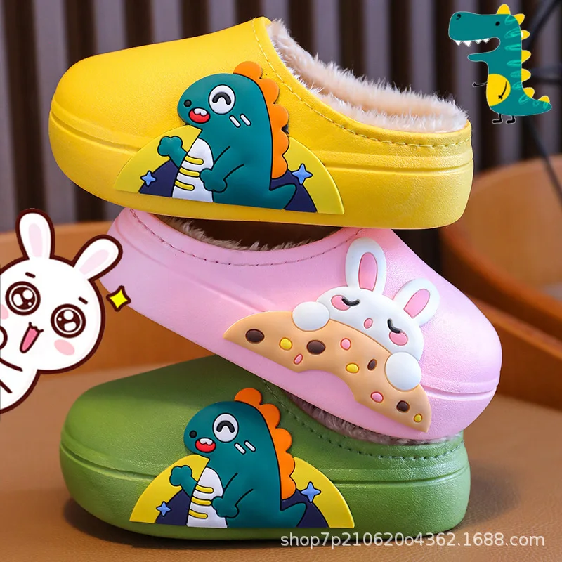 S3519 Winter children cartoon cute slippers warm waterproof non-slip slippers home baby cotton slippers
