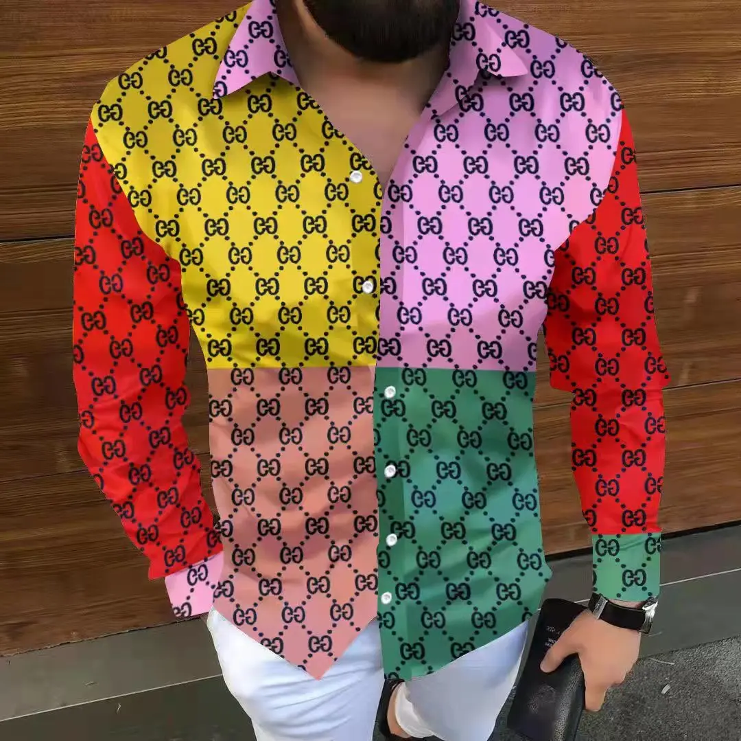 custom silk slim  men tee dress shirts casual clothes long sleeve printing shirts for mens shirt