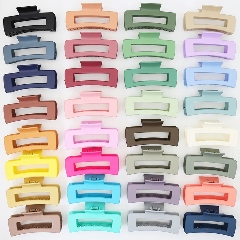 Hot Sale 10.5cm Pure Solid Color Rectangle Matte Resin Plastic Hair Claw Clip For Thick Hair Women