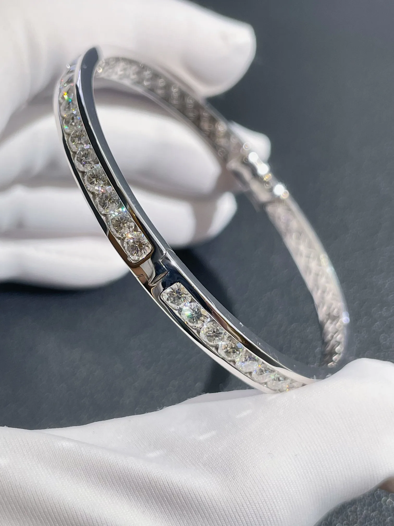Moissanite Bracelets Engraved Gift Solid 14K White Gold 3.5mm Trendy Style Simple luxury Design Bracelet