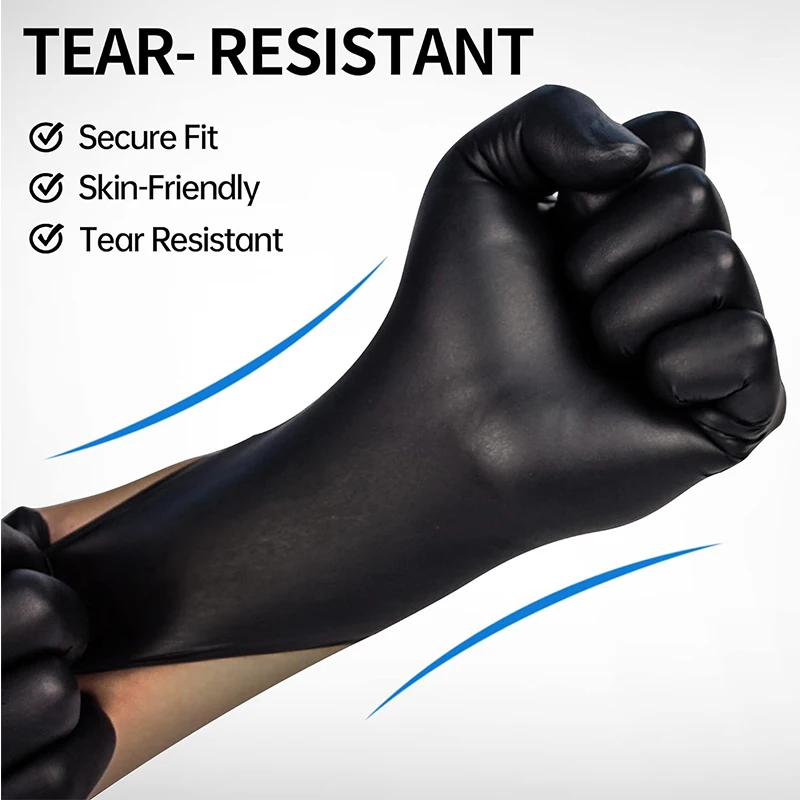 Medical Grade Non-Sterile Black Disposable Textured Nitrile Exam Gloves Powder Free Latex Free
