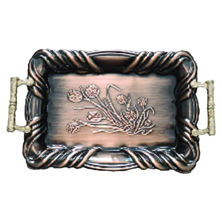 Wholesale Stainless Steel Gold Serving Tray Metal Fruit Tray For Restaurant Hotel Party Weeding With Double Handle