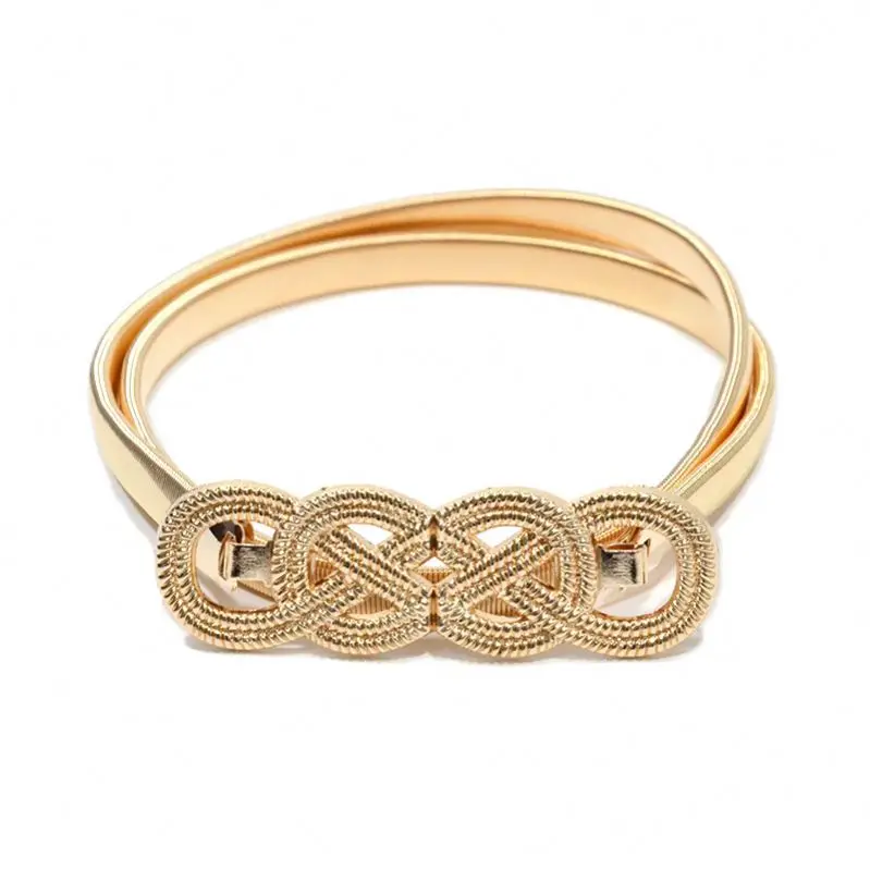 Модный двойной металлический пружинный пояс с пряжкой-кольцом со стразами тонкий золотой для женщин ювелирные