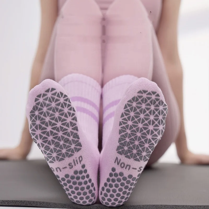Wholesale Candy Color Non-slip Sport Fitness Sport Pilates Socks Non-skid Pilates Yoga Long Tube Crew Socks