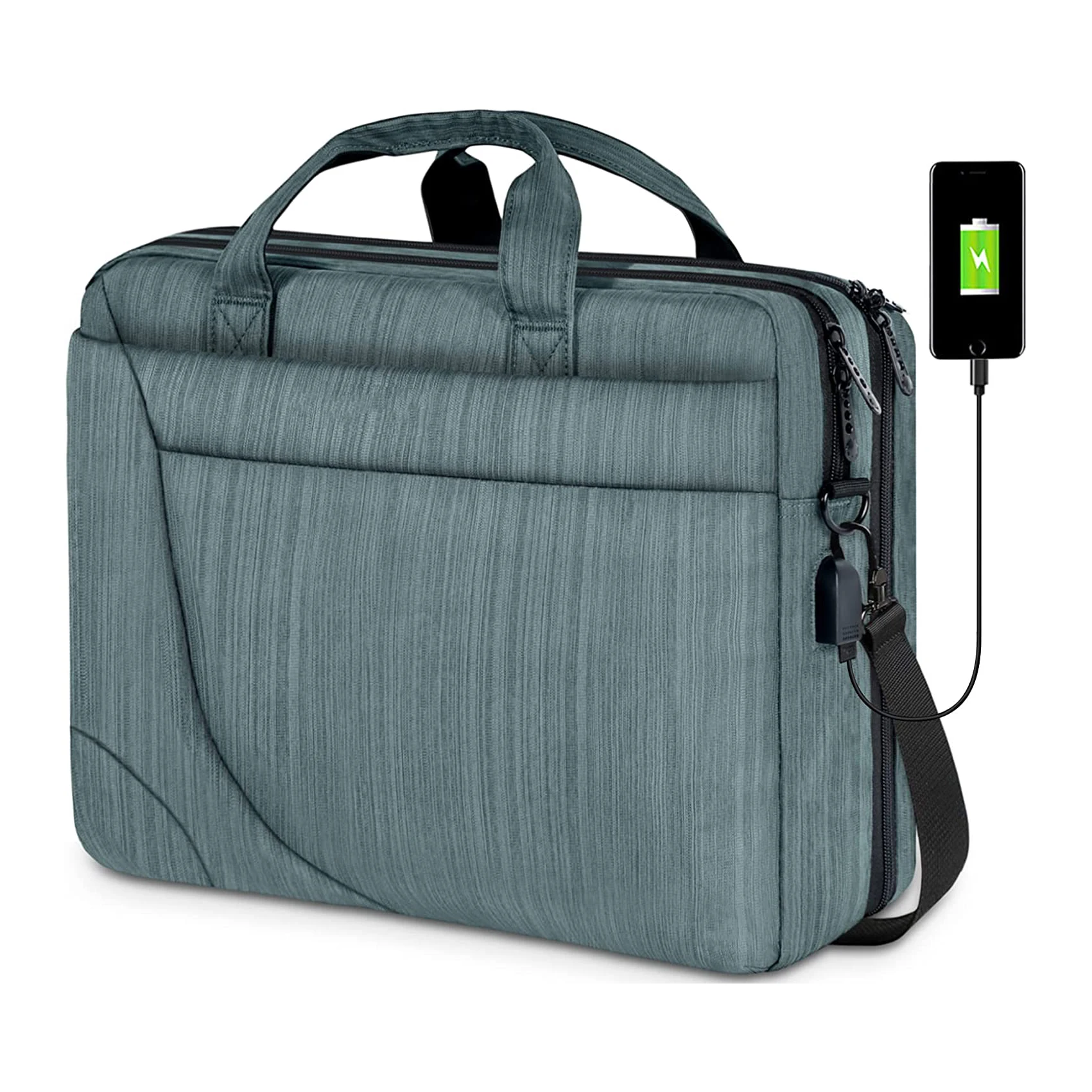 Custom Mens Briefcase Bag with USB Port Large Laptop Bag Business Notebook Computer Bag with Strap