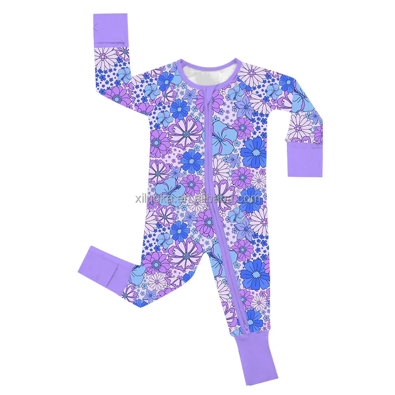 Custom Ribbons Bows Organic Bamboo Zippy Newborn Baby Romper Sleeper Kid Infant Pajamas Clothes