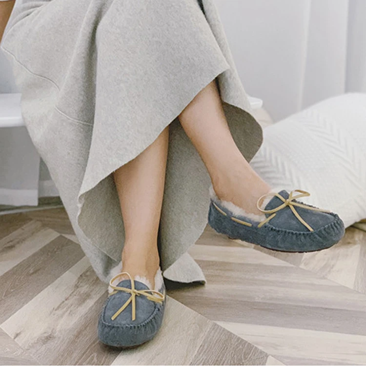 2024 new design women shoes winter faux fur casual shoe flat loafers shoes for women