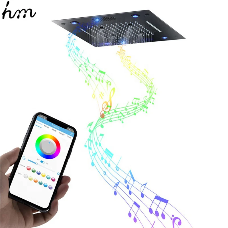 Wholesale Bathroom Luxury Music Rain Waterfall Spray 304 Stainless Steel Top Shower Head Led