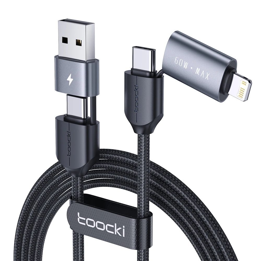 Toocki 4 in 1 usb cable quick charge 60W 6A/3A/2.4A 1M/2M for iphone android type c 3in1 charging cable