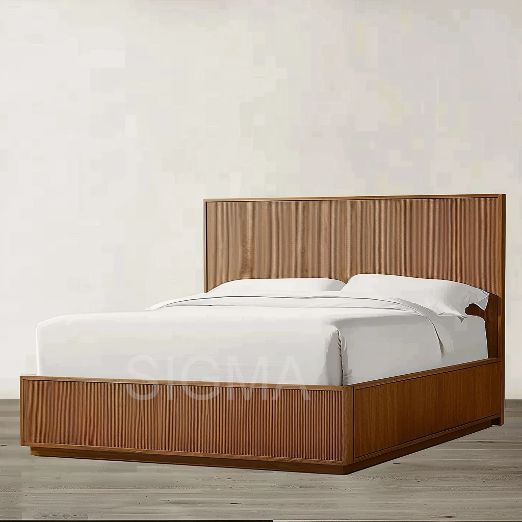 Modern Luxury bedroom furniture Sets Solid Natural Oak frame minimalist style Kind Queen Size Beds