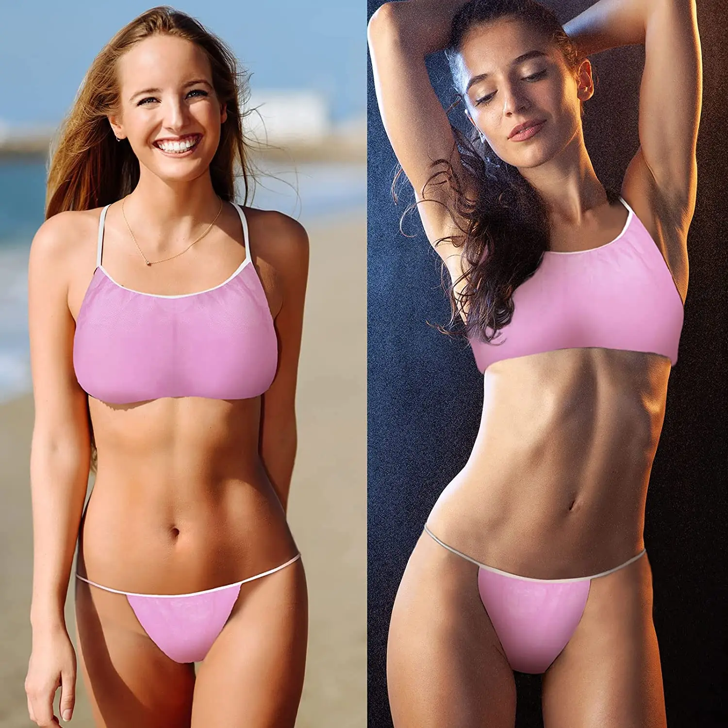 Pink disposable underwear pant & bra top women and panties sets disposable for tanning spa