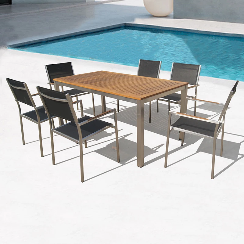 Оптовая продажа, уличный стол из нержавеющей стали в любую погоду и стулья-слинги