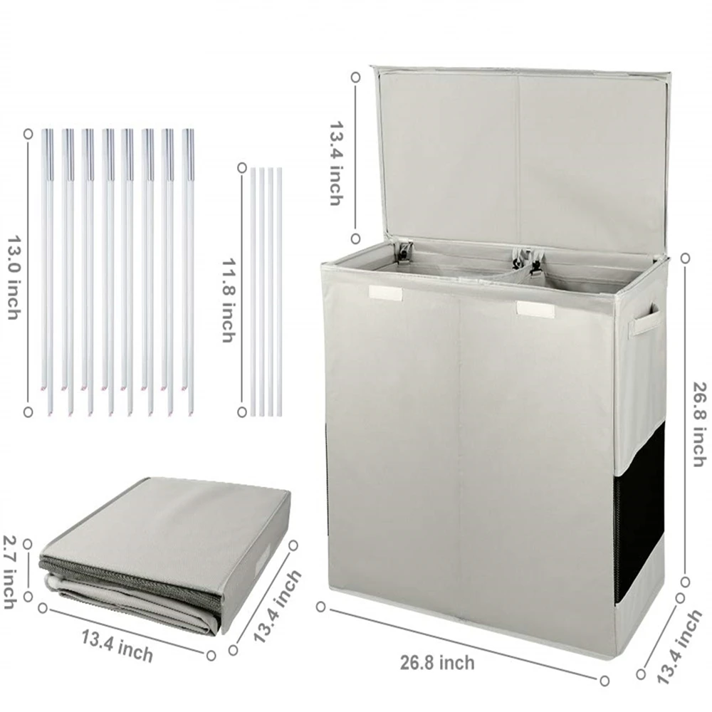 Foldable Laundry Bag with Handles 2 Compartment Hampers for Laundry with Lid Double Laundry basket