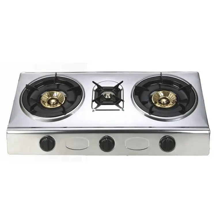 3 Burners Stainless Steel Kitchen Portable Gas Stove Table Gas Hob Cooktops