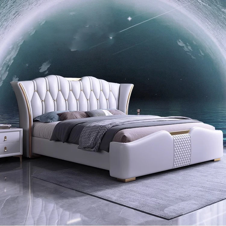 Luxury Italian Faux Leather Platform King And Queen Size Bed With Storage And Drawers For Bed Room Comfortable Sleeping